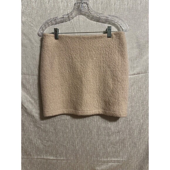 Juliette Longuet pale pink lined wool skirt, rear faux pockets w/ leather trim, - Picture 1 of 6